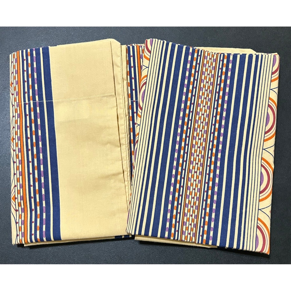 VTG Wamsutta Pillowcases King Pair/2 Cream Arch Deco Ultracale USA 80s Retro
